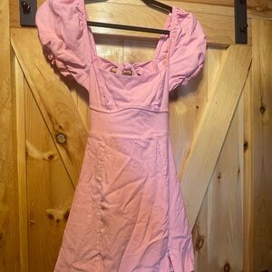 Elegant Pink Puff Sleeve Dress